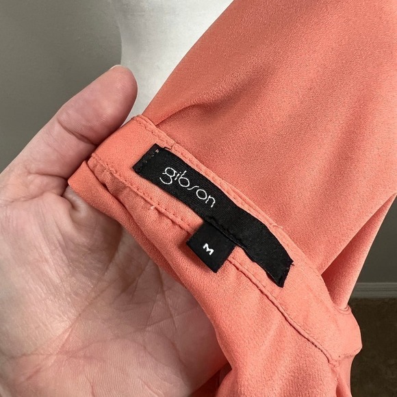 Gibson Blouse Women's Size M Coral Lace Relaxed Short Sleeve Flowy Dressy Top - Picture 7 of 9